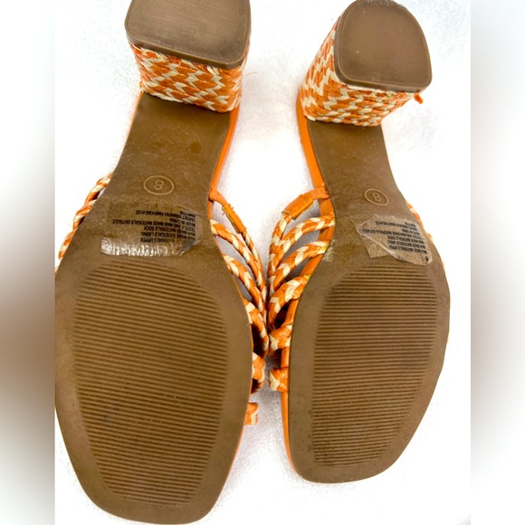 Womens Orange Braided Slip On Block Sandal Heels Size 8 EUC - Picture 5 of 7